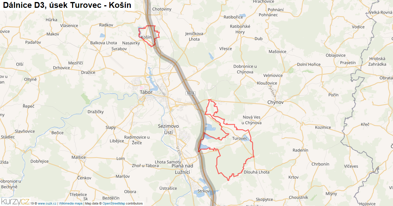 Úsek Turovec - Košín, Dálnice D3 - Mapa