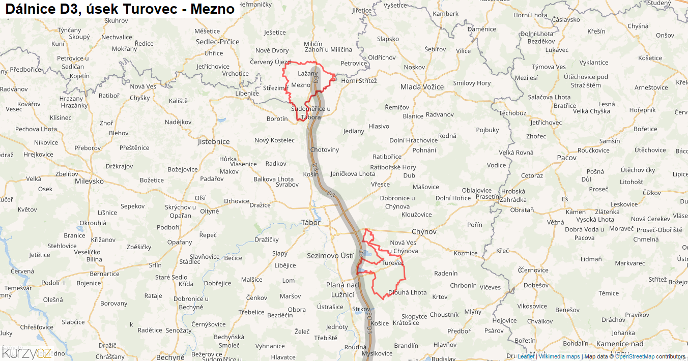 Úsek Turovec - Mezno, Dálnice D3 - Mapa
