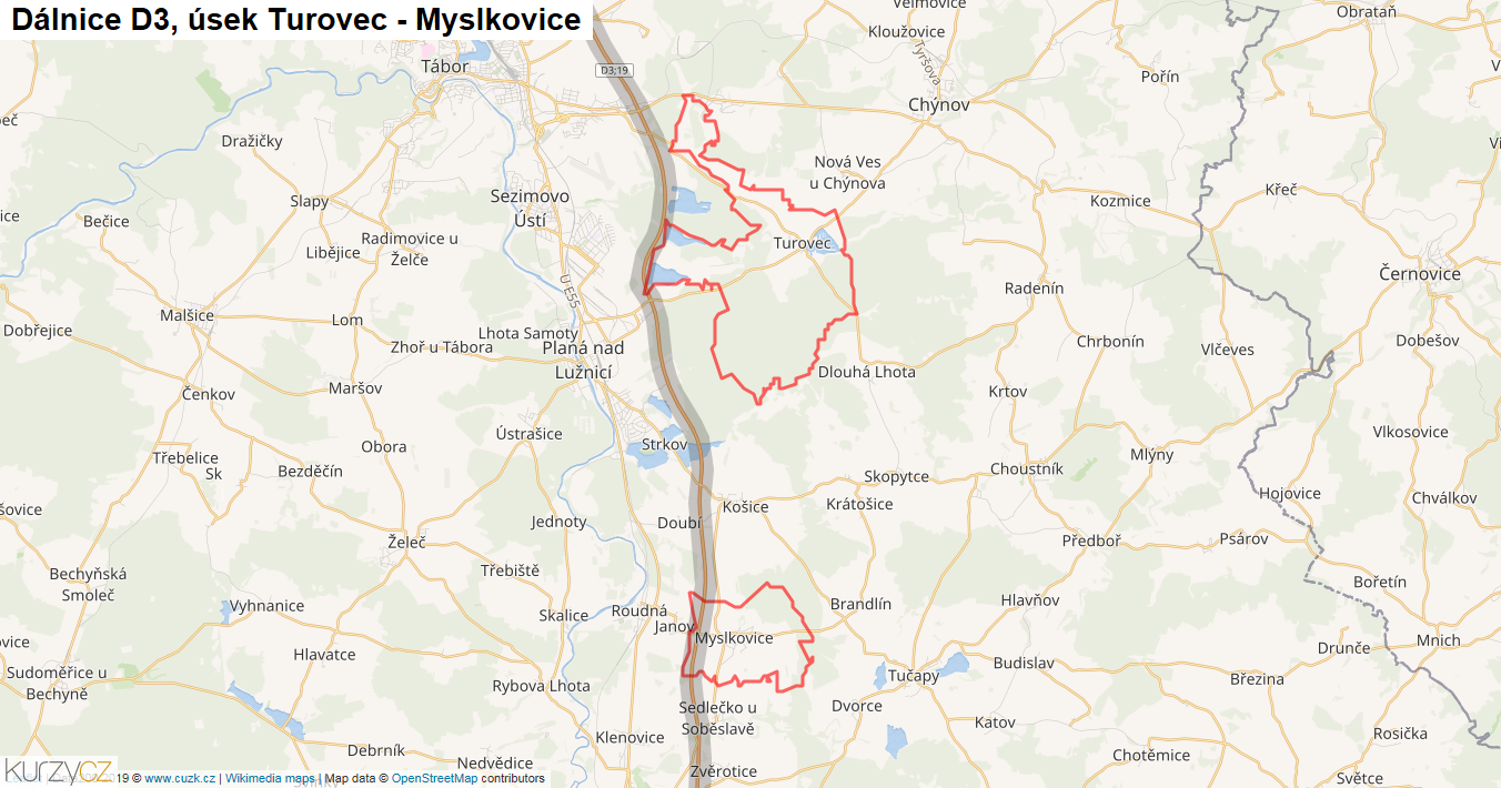 Úsek Turovec - Myslkovice, Dálnice D3 - Mapa