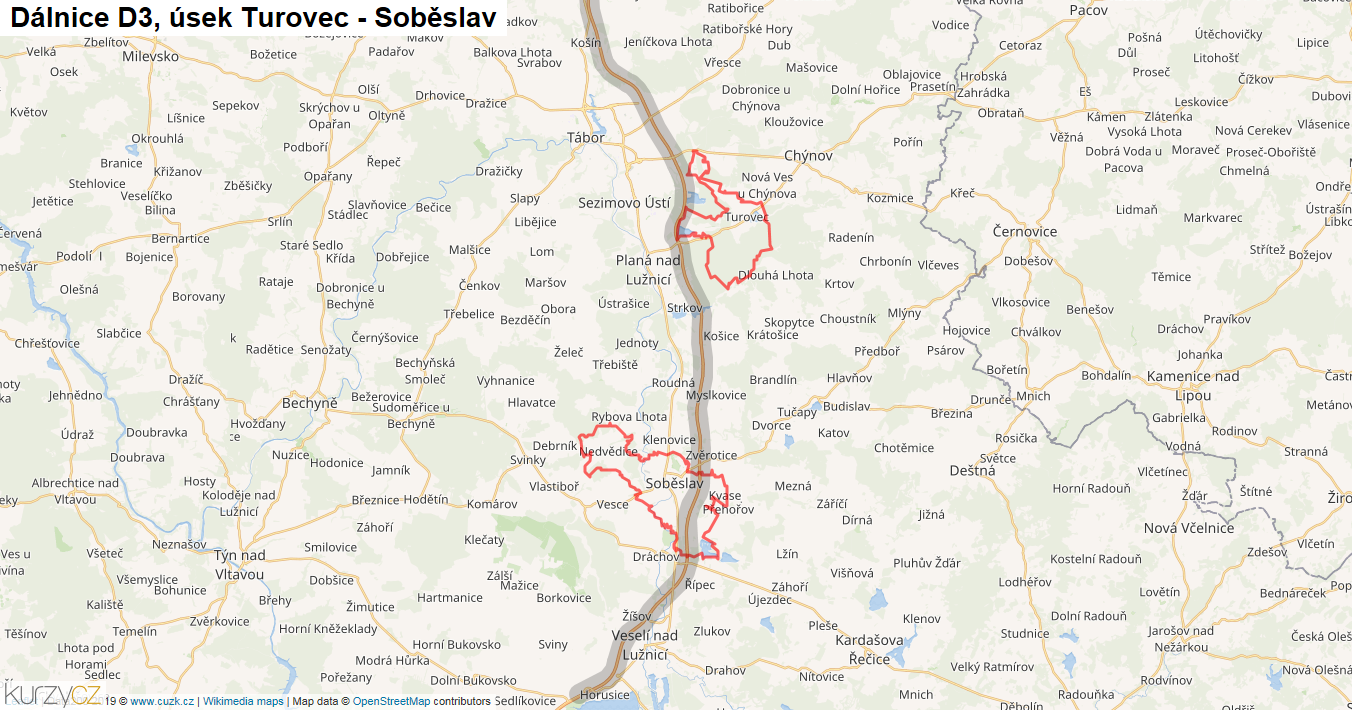 Úsek Turovec - Soběslav, Dálnice D3 - Mapa