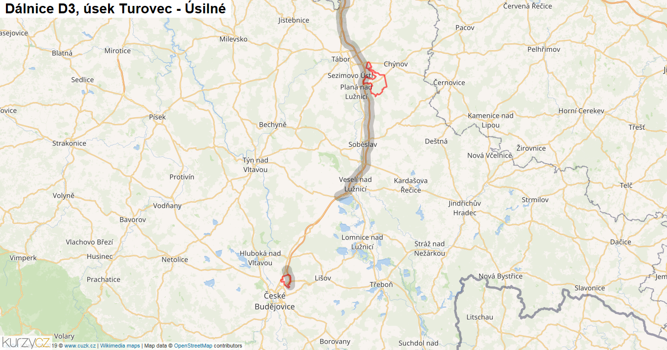 Úsek Turovec - Úsilné, Dálnice D3 - Mapa