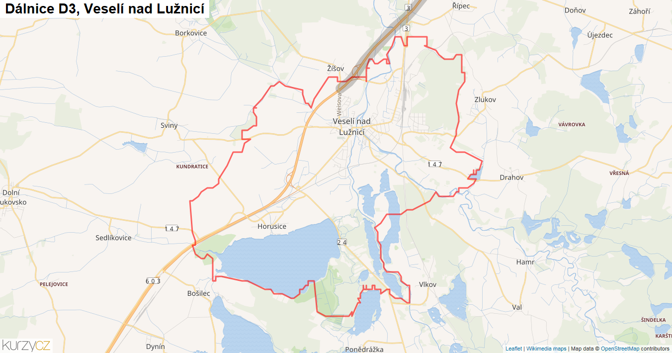Veselí nad Lužnicí, Dálnice D3 - Mapa