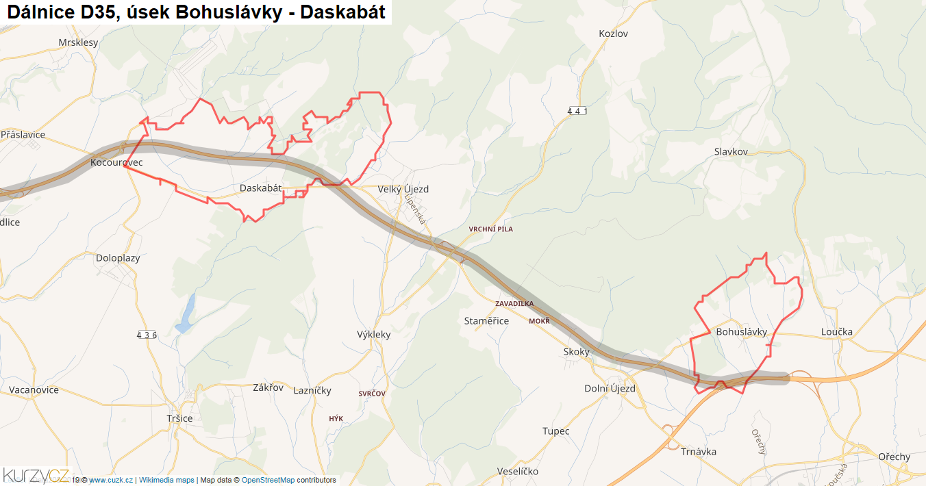 Úsek Bohuslávky - Daskabát, Dálnice D35 - Mapa