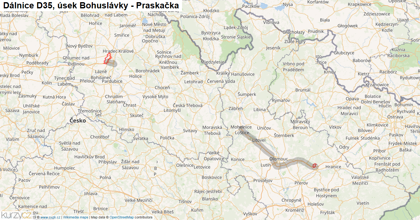 Úsek Bohuslávky - Praskačka, Dálnice D35 - Mapa
