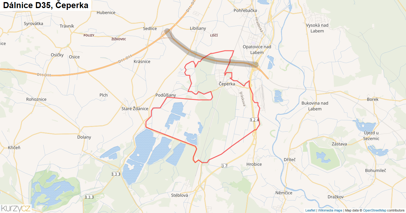 Čeperka, Dálnice D35 - Mapa