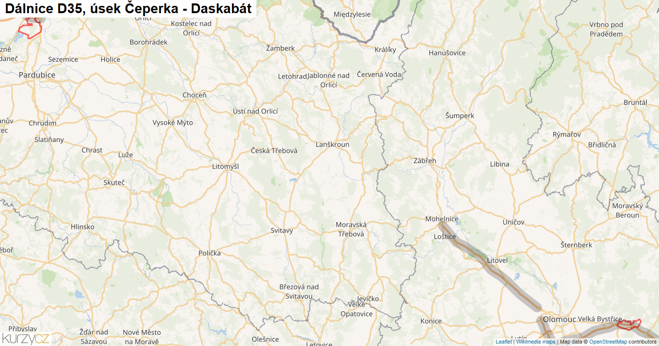 Úsek Čeperka - Daskabát, Dálnice D35 - Mapa