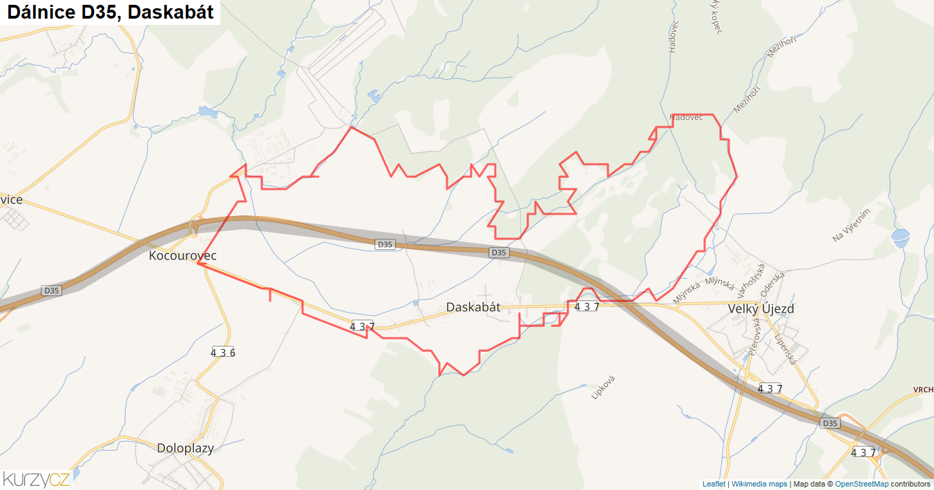 Daskabát, Dálnice D35 - Mapa