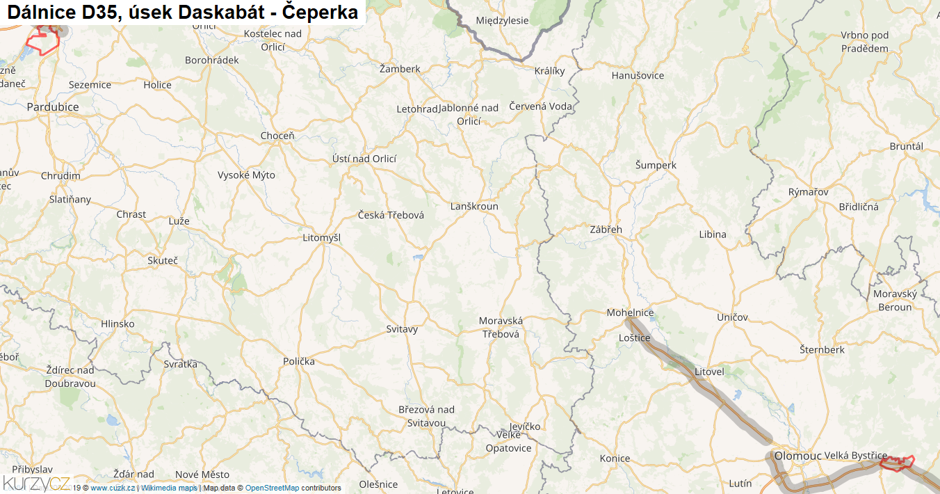 Úsek Daskabát - Čeperka, Dálnice D35 - Mapa