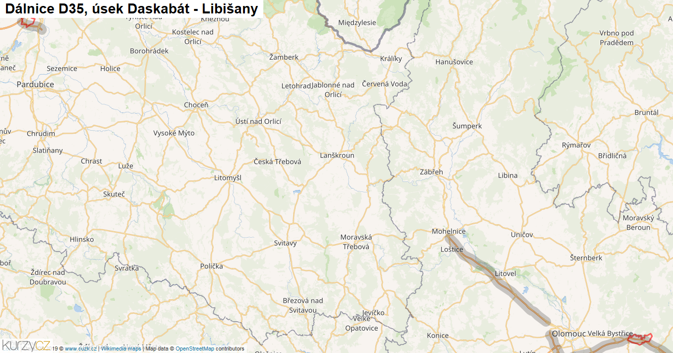 Úsek Daskabát - Libišany, Dálnice D35 - Mapa