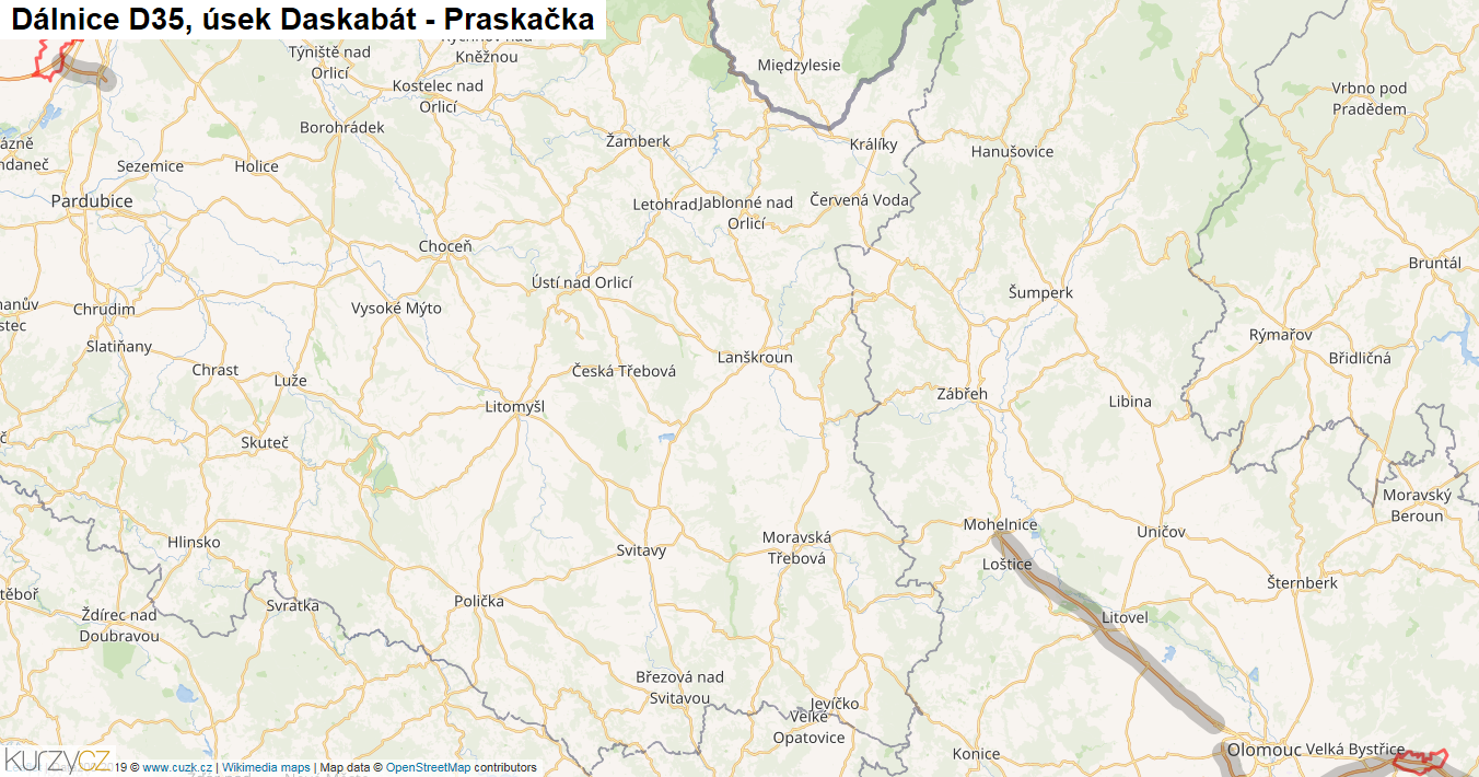 Úsek Daskabát - Praskačka, Dálnice D35 - Mapa