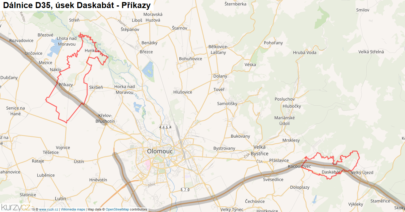 Úsek Daskabát - Příkazy, Dálnice D35 - Mapa