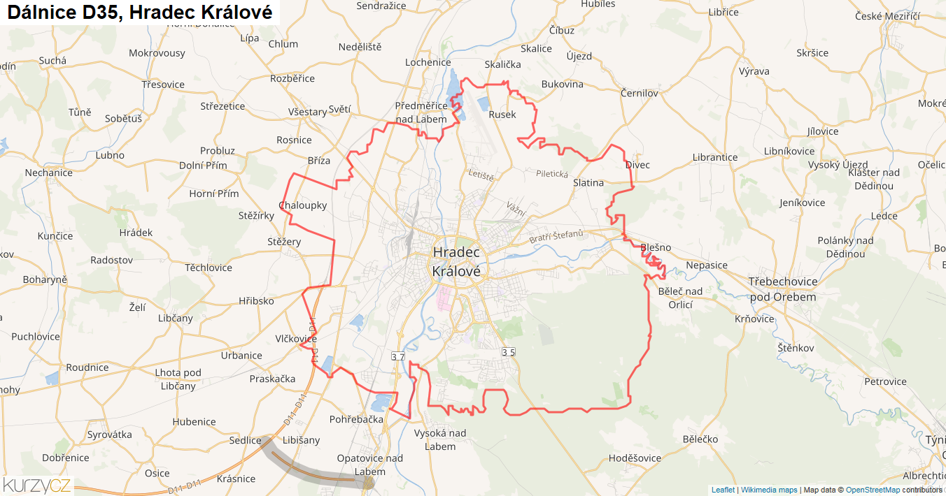 Hradec Králové, Dálnice D35 - Mapa