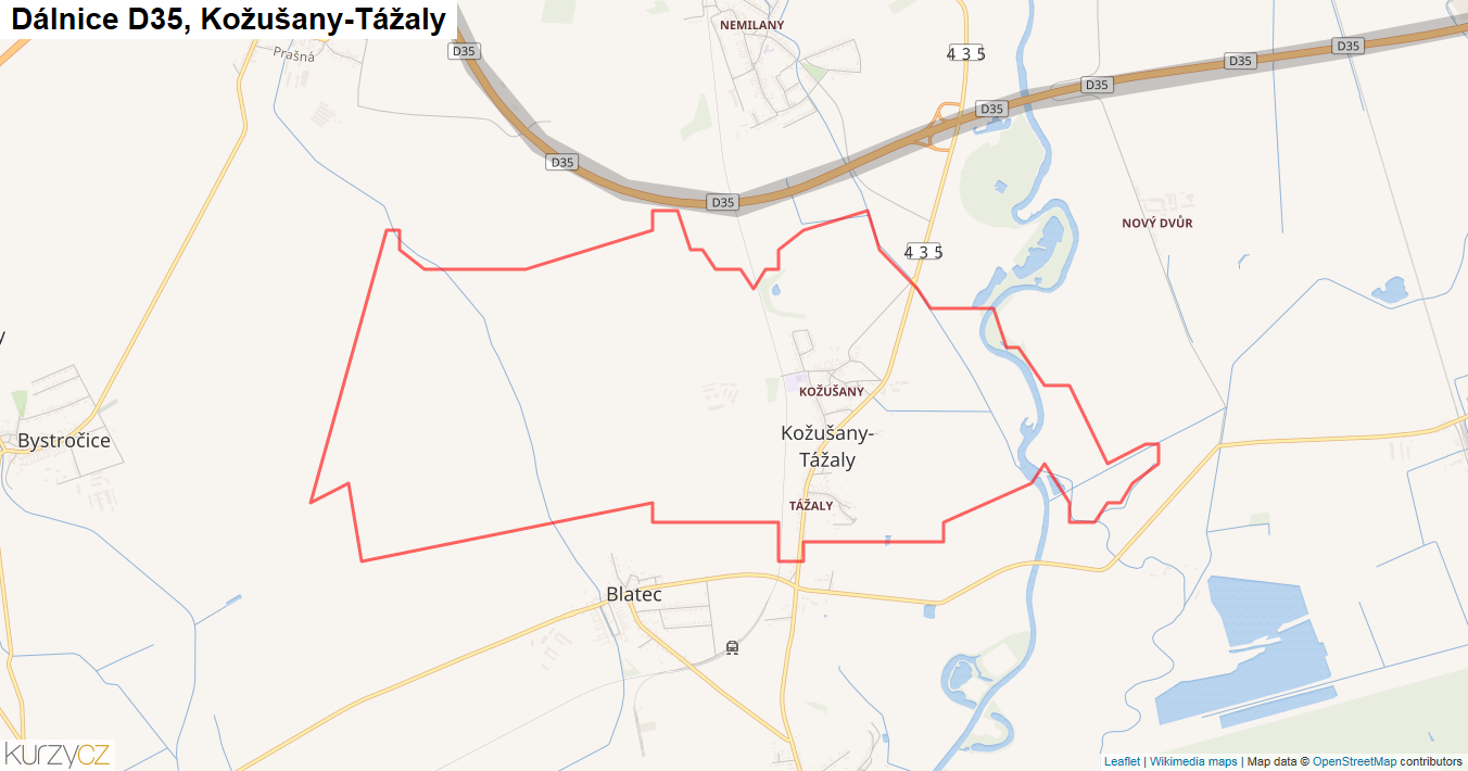 Kožušany-Tážaly, Dálnice D35 - Mapa