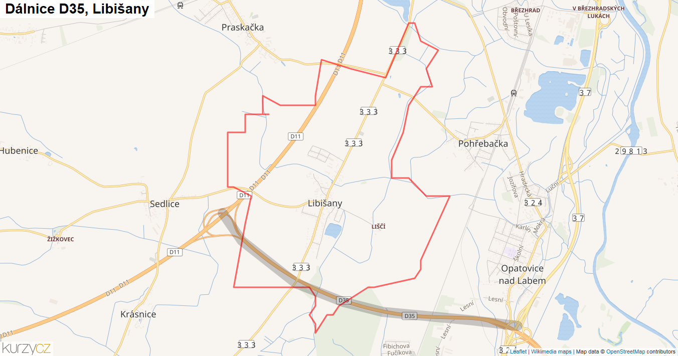 Libišany, Dálnice D35 - Mapa