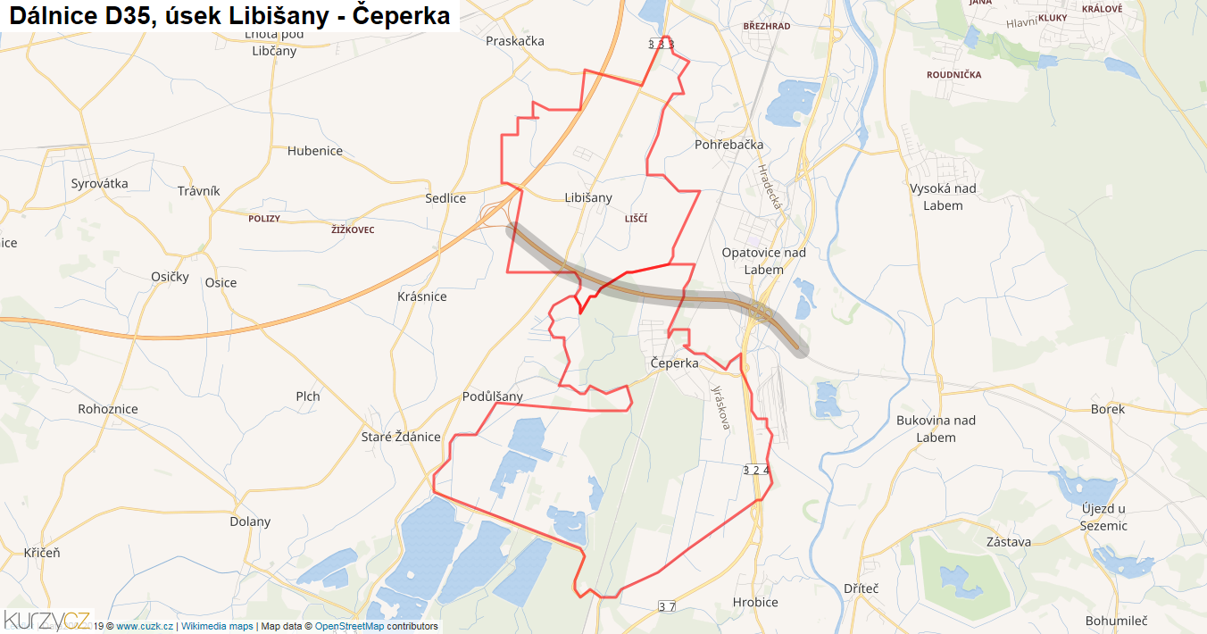 Úsek Libišany - Čeperka, Dálnice D35 - Mapa