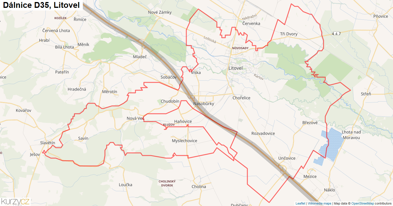 Litovel, Dálnice D35 - Mapa