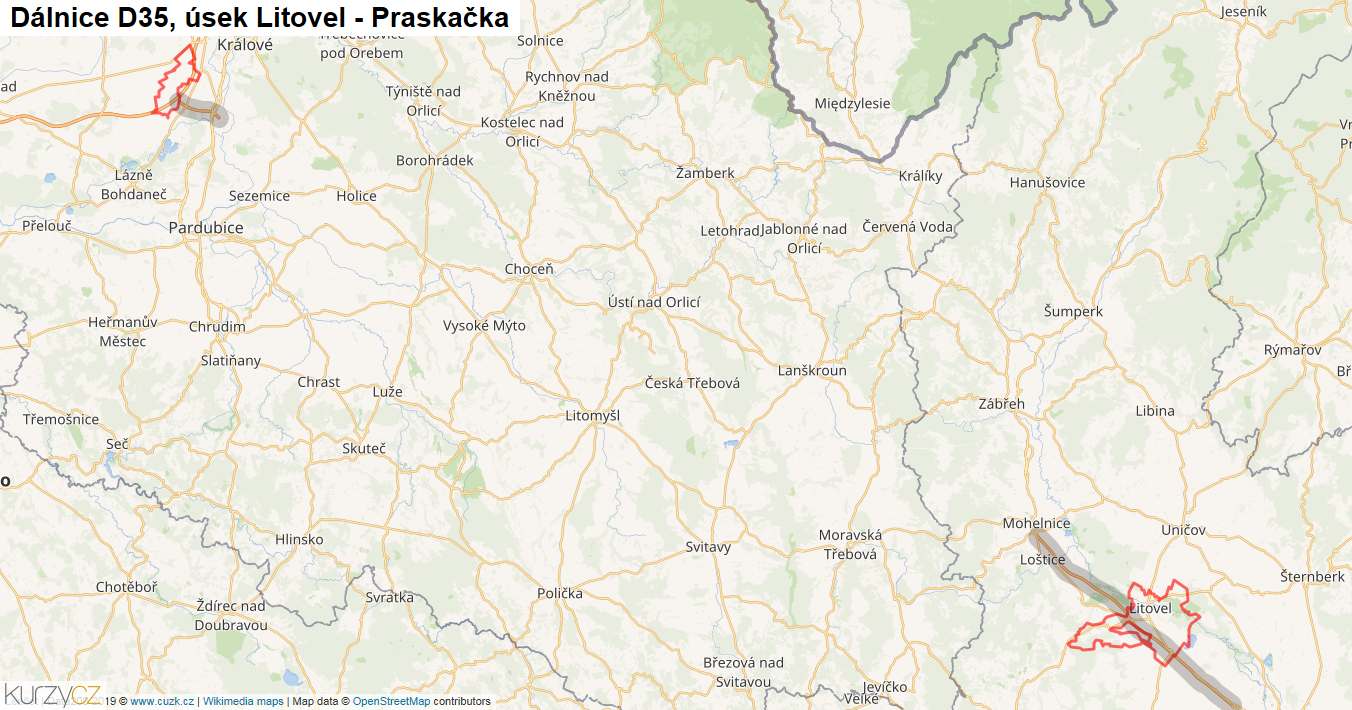 Úsek Litovel - Praskačka, Dálnice D35 - Mapa