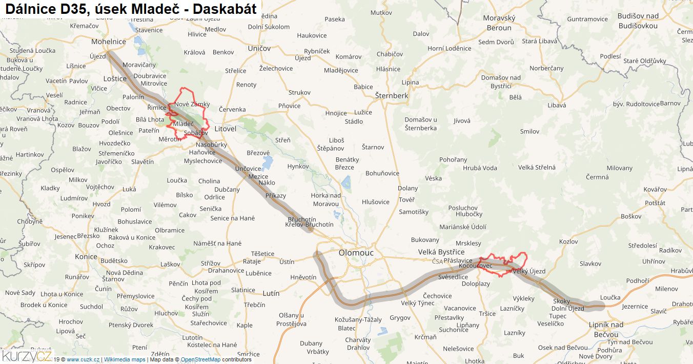 Úsek Mladeč - Daskabát, Dálnice D35 - Mapa