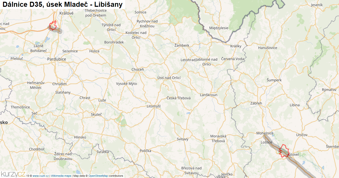 Úsek Mladeč - Libišany, Dálnice D35 - Mapa