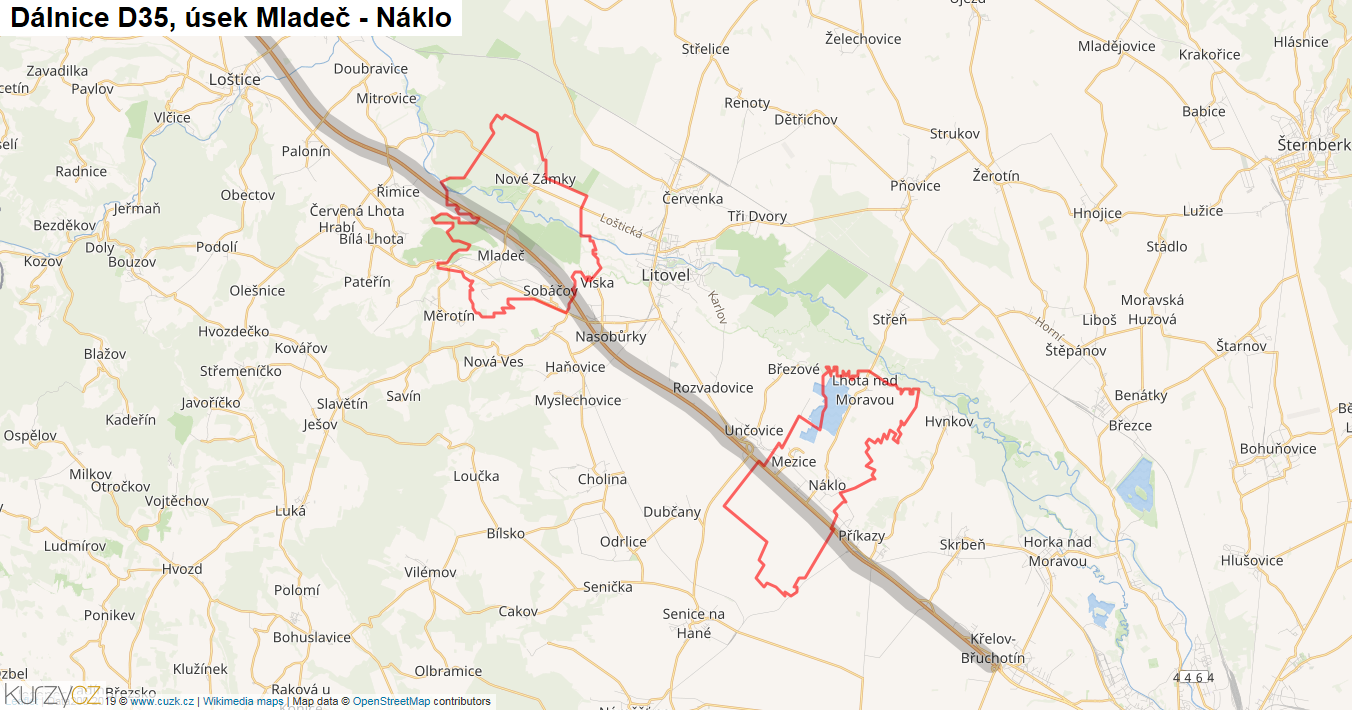 Úsek Mladeč - Náklo, Dálnice D35 - Mapa