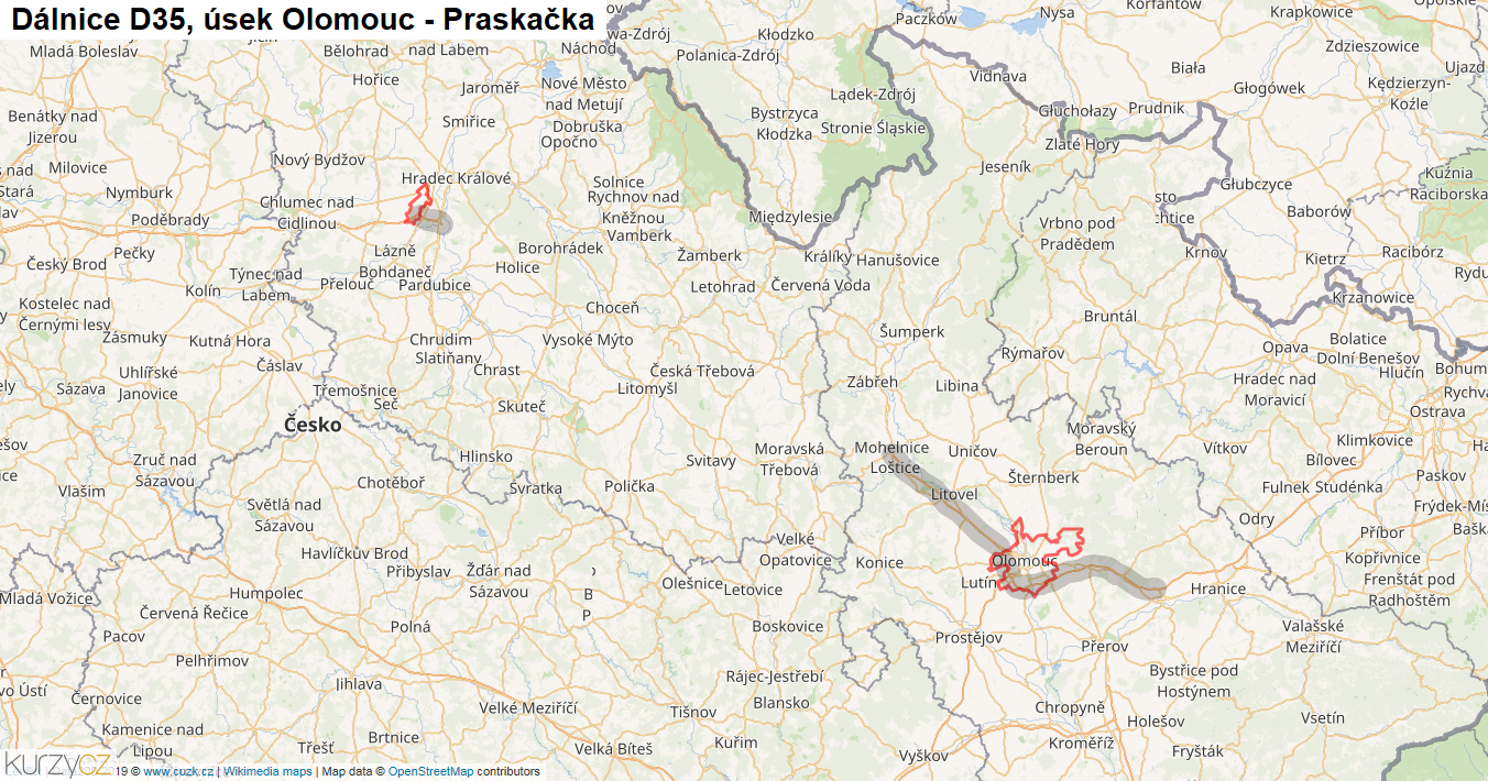 Úsek Olomouc - Praskačka, Dálnice D35 - Mapa