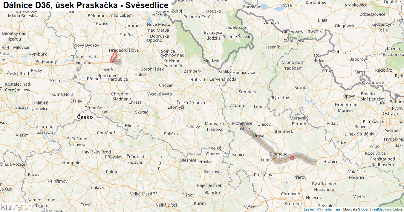 Úsek Praskačka - Svésedlice, Dálnice D35 - Mapa