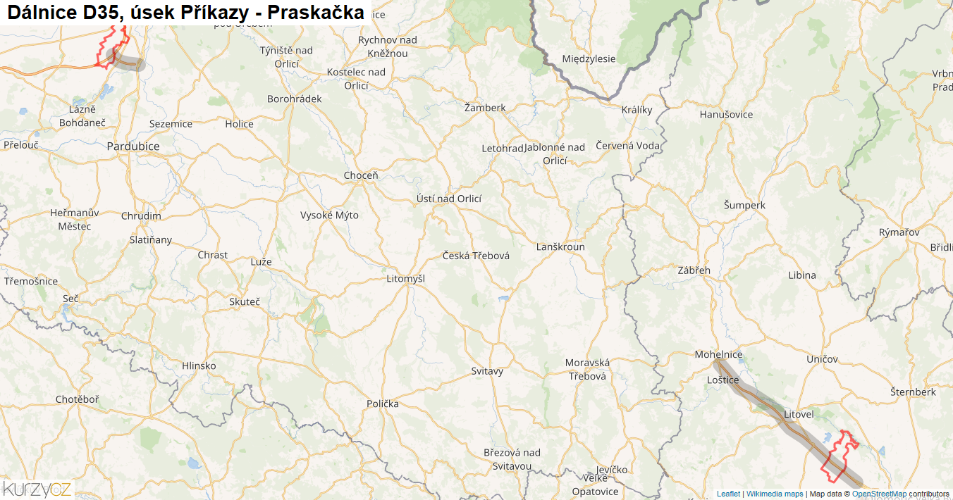 Úsek Příkazy - Praskačka, Dálnice D35 - Mapa