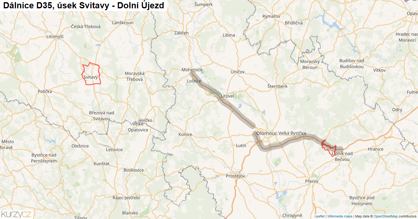 Úsek Svitavy - Dolní Újezd, Dálnice D35 - Mapa
