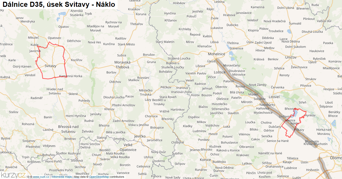 Úsek Svitavy - Náklo, Dálnice D35 - Mapa