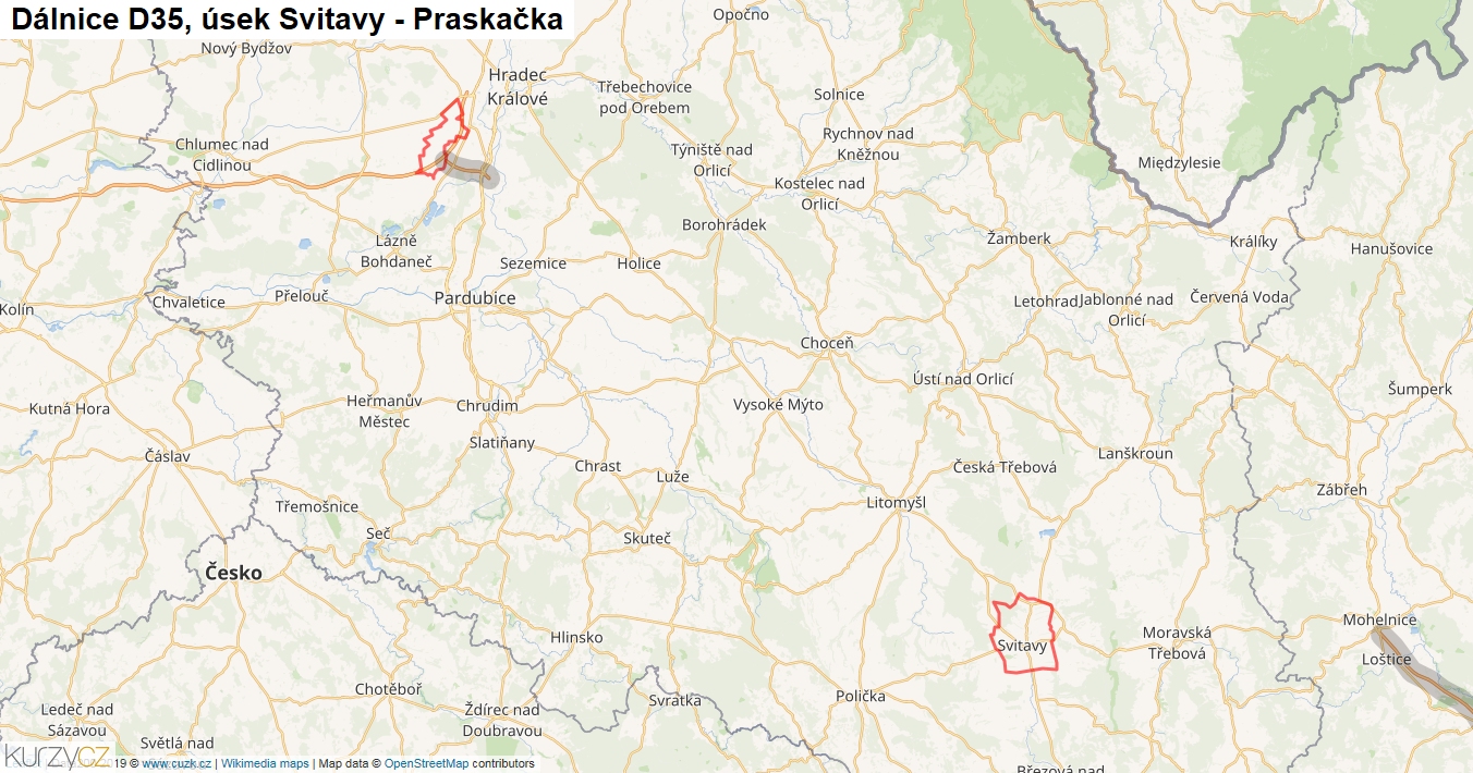 Úsek Svitavy - Praskačka, Dálnice D35 - Mapa