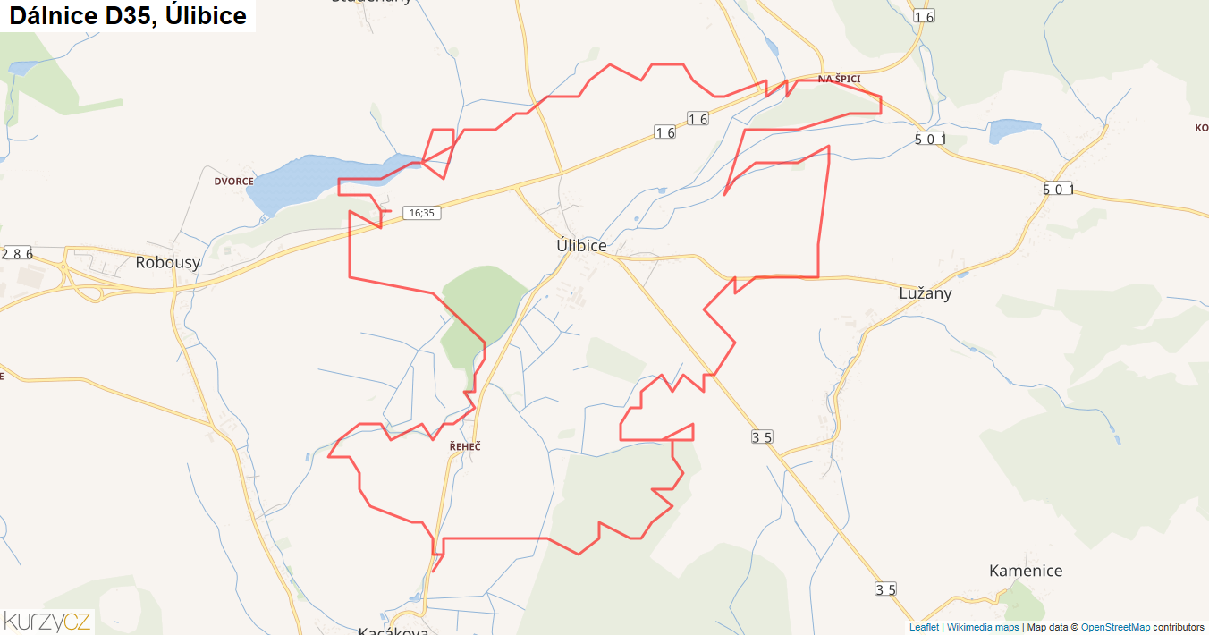 Úlibice, Dálnice D35 - Mapa