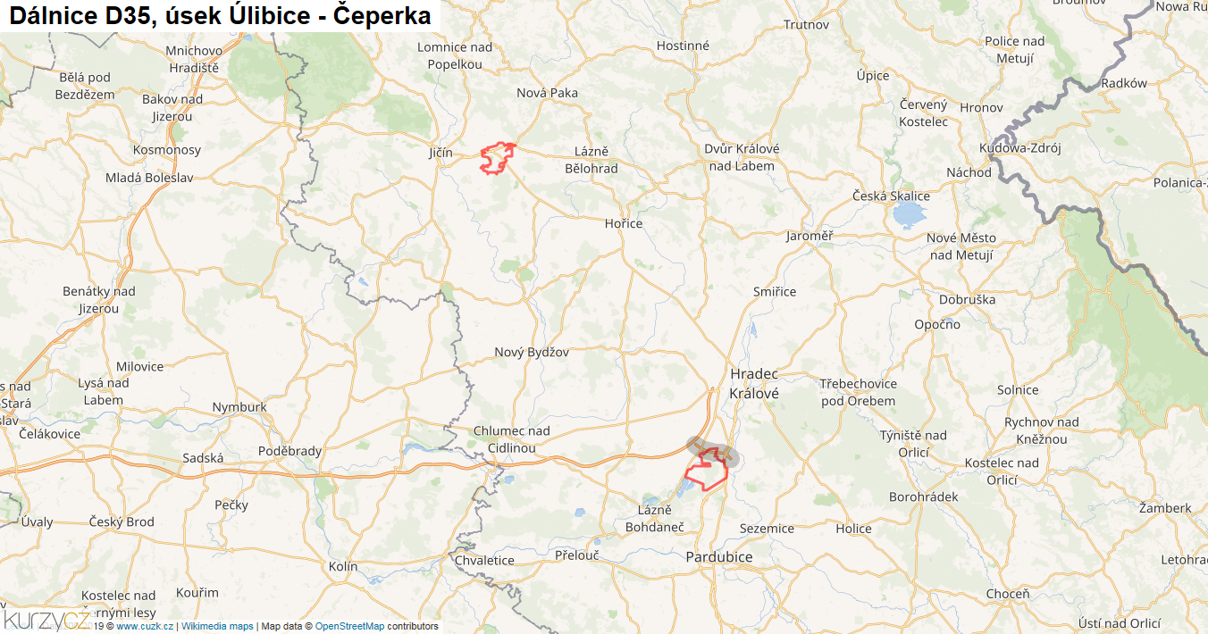 Úsek Úlibice - Čeperka, Dálnice D35 - Mapa