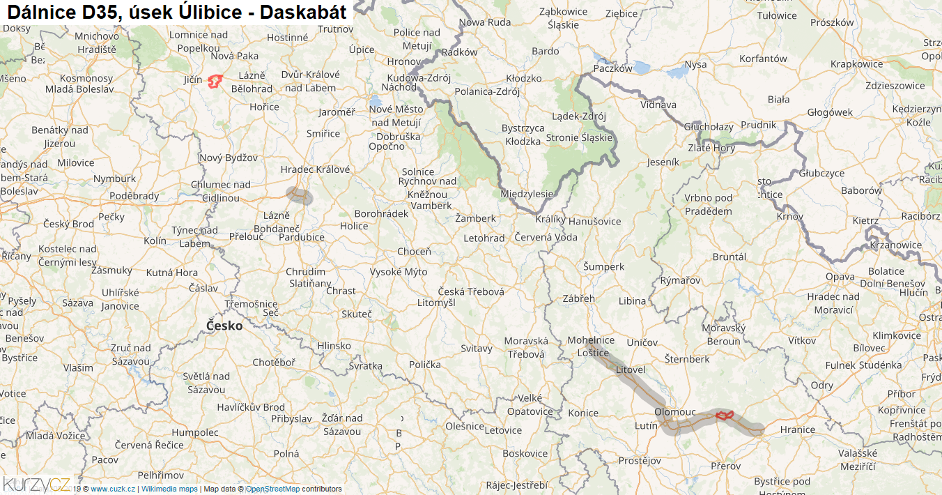 Úsek Úlibice - Daskabát, Dálnice D35 - Mapa