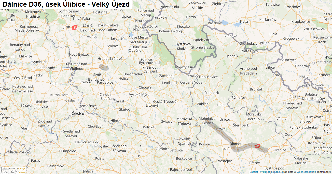 Úsek Úlibice - Velký Újezd, Dálnice D35 - Mapa