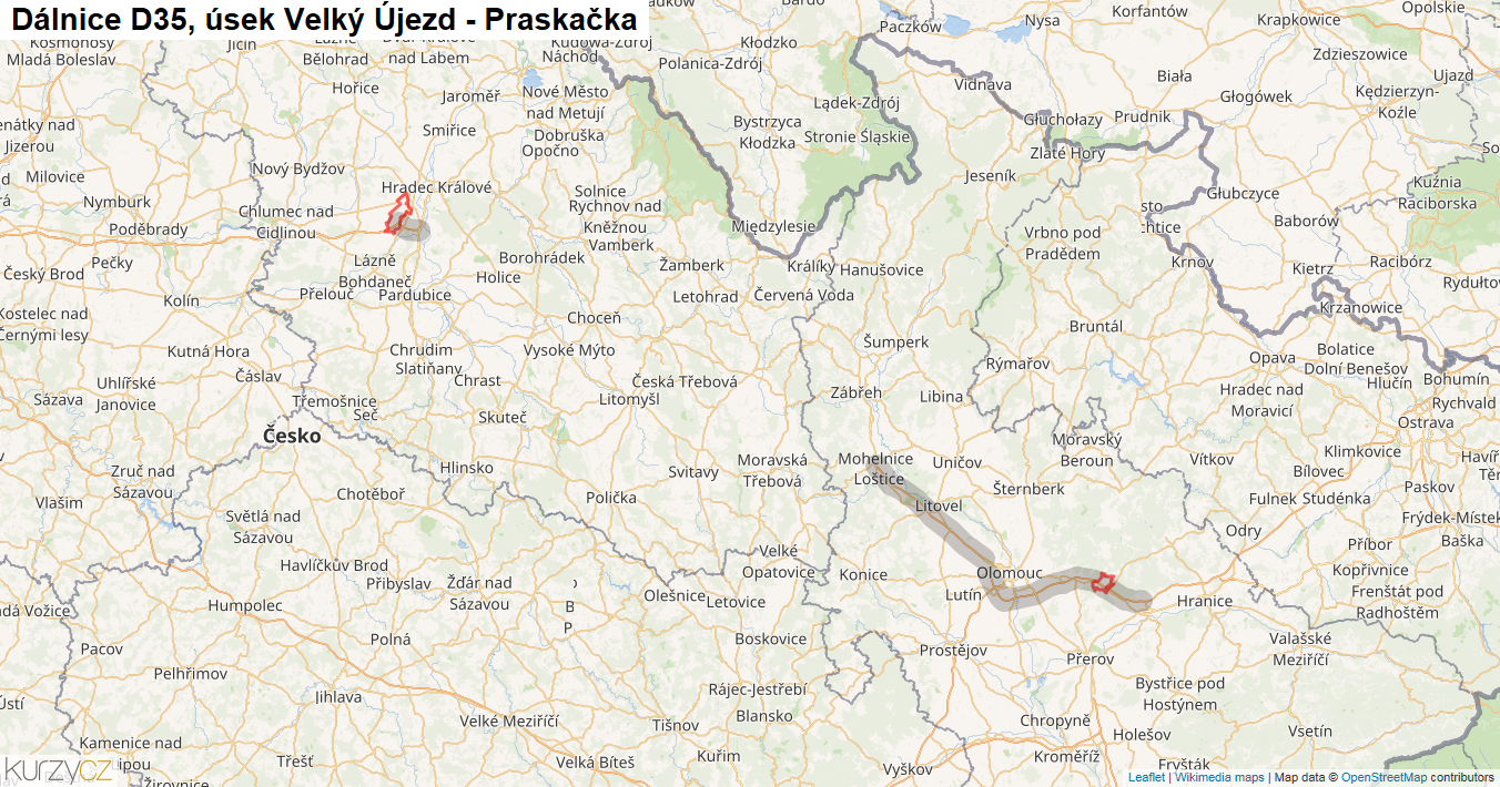 Úsek Velký Újezd - Praskačka, Dálnice D35 - Mapa