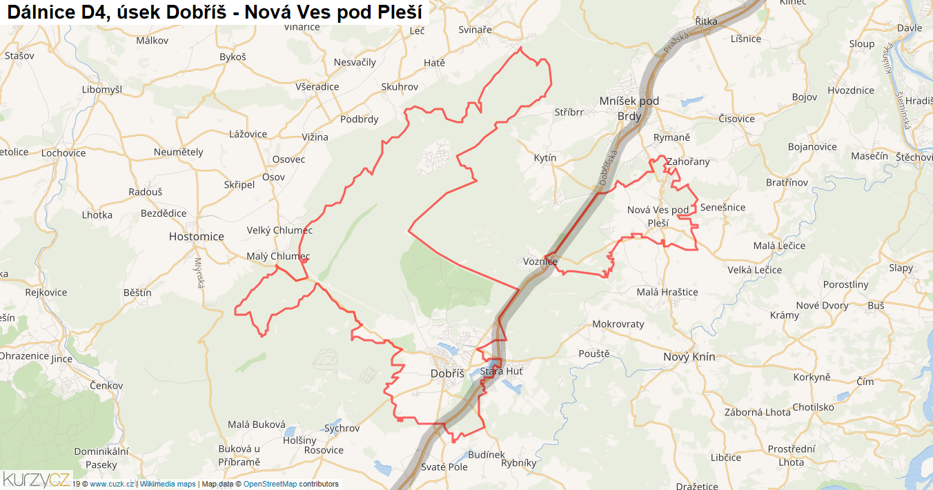 Úsek Dobříš - Nová Ves pod Pleší, Dálnice D4 - Mapa