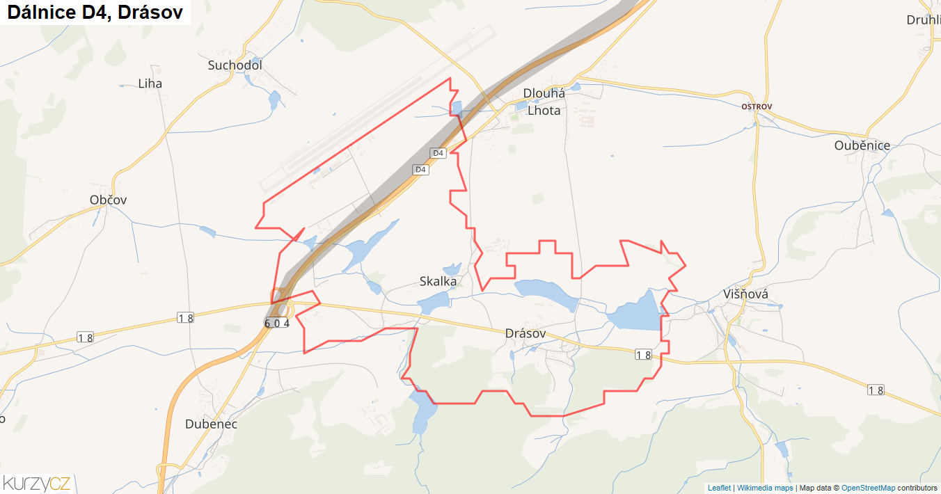 Drásov, Dálnice D4 - Mapa