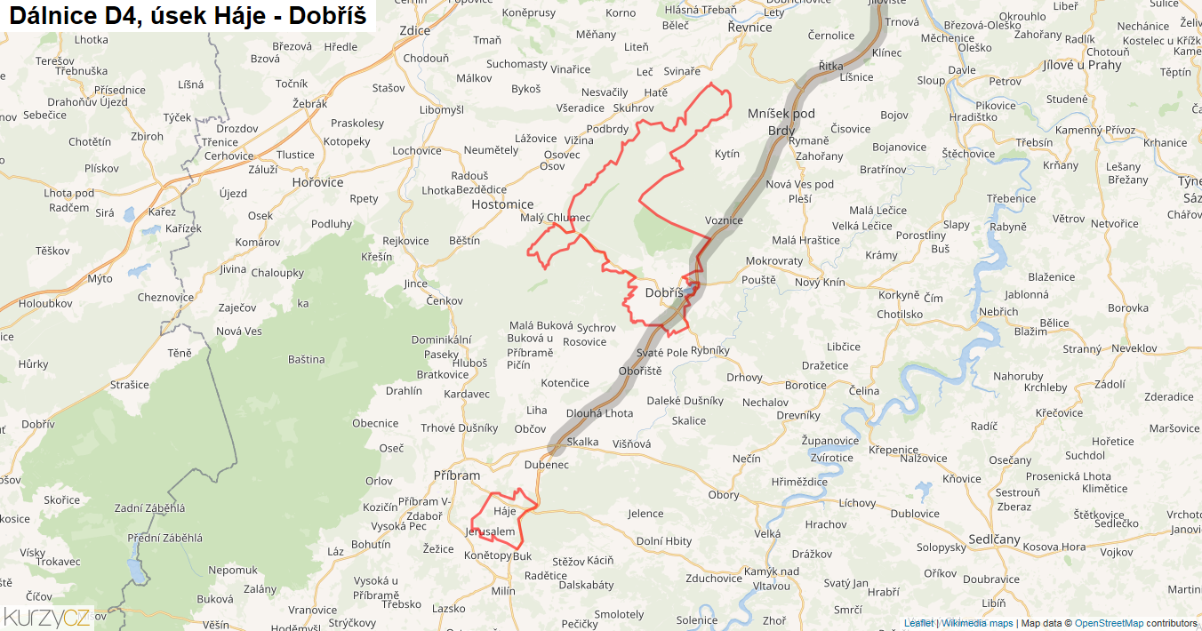 Úsek Háje - Dobříš, Dálnice D4 - Mapa