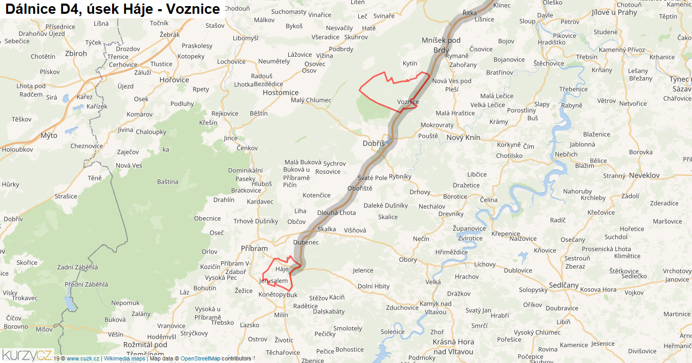 Úsek Háje - Voznice, Dálnice D4 - Mapa