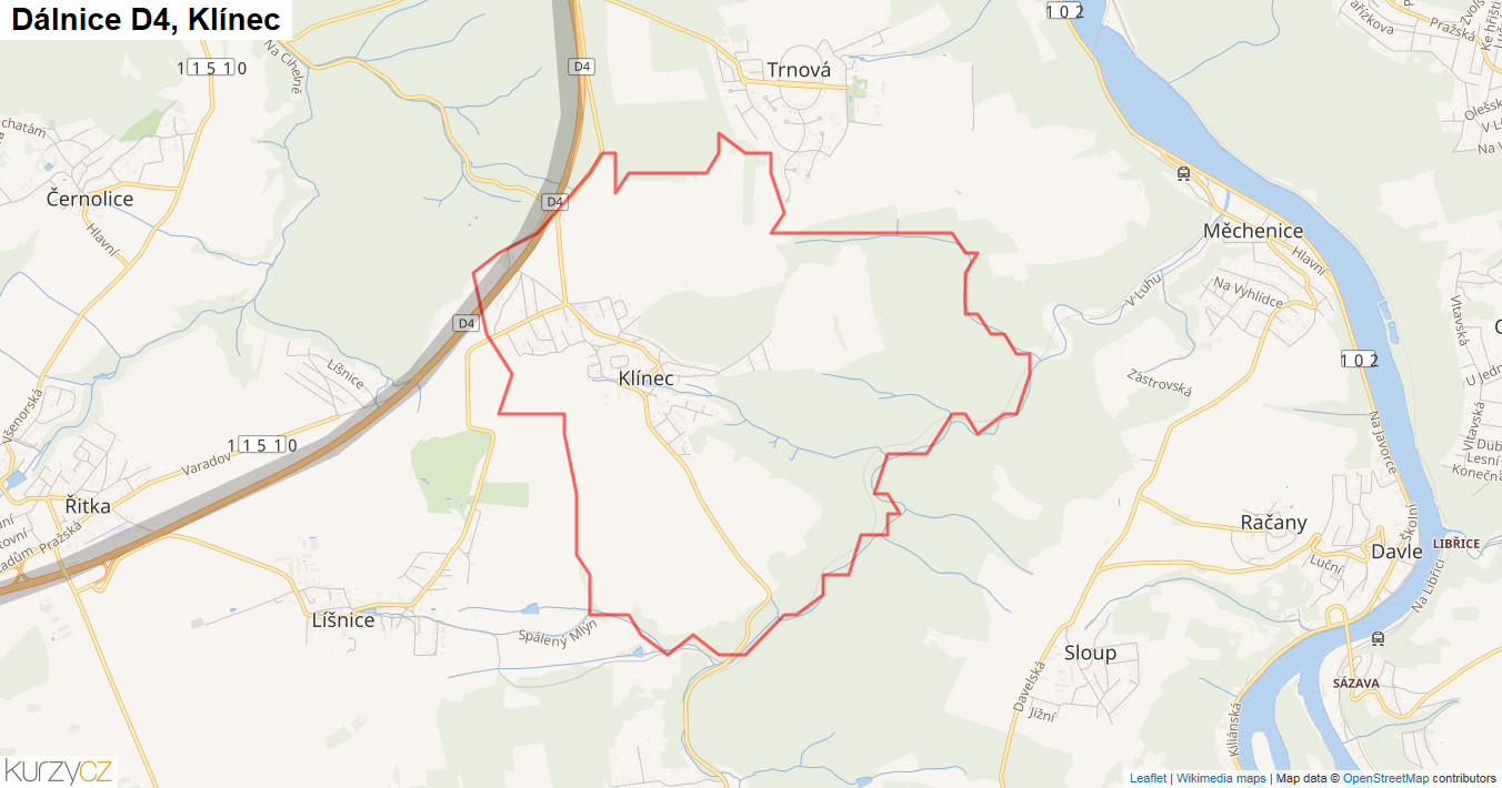 Klínec, Dálnice D4 - Mapa