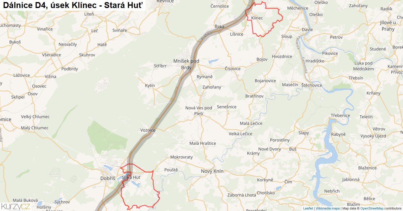 Úsek Klínec - Stará Huť, Dálnice D4 - Mapa
