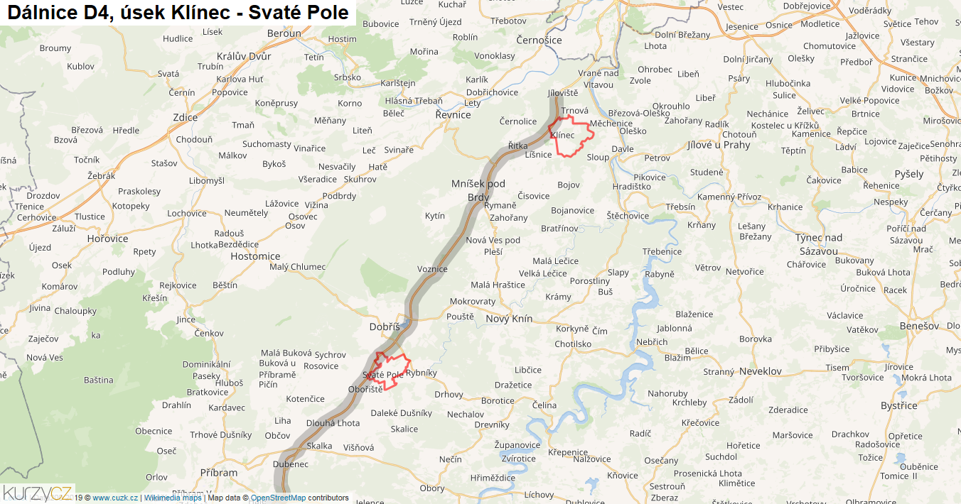 Úsek Klínec - Svaté Pole, Dálnice D4 - Mapa