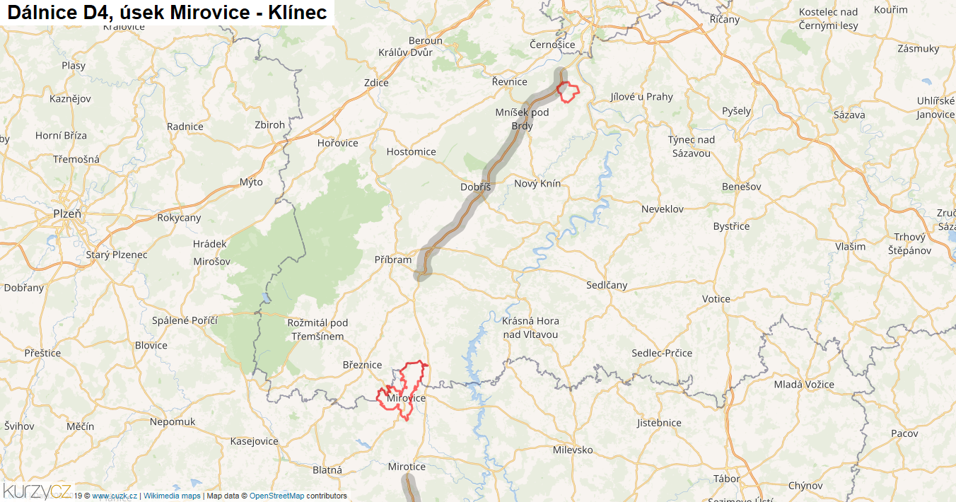 Úsek Mirovice - Klínec, Dálnice D4 - Mapa