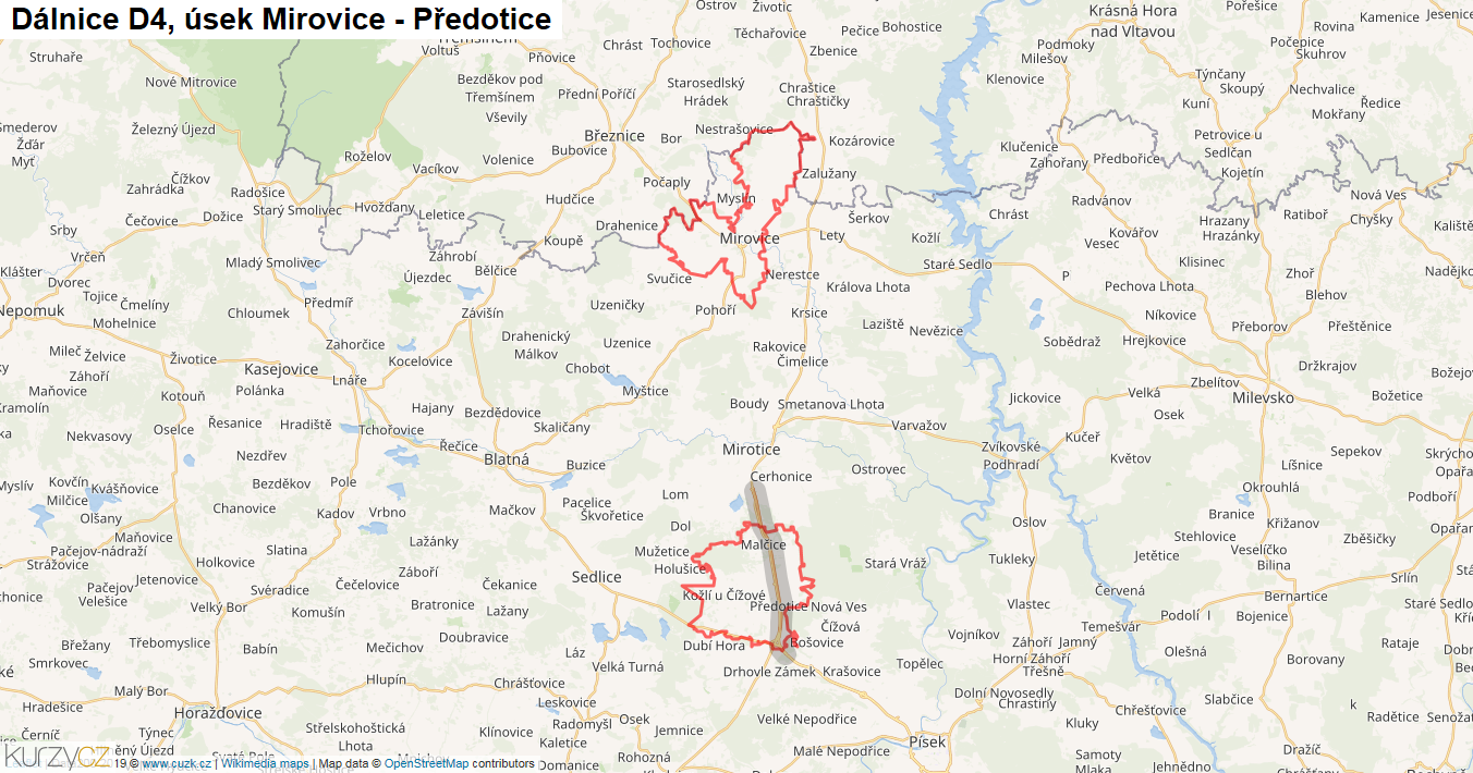 Úsek Mirovice - Předotice, Dálnice D4 - Mapa