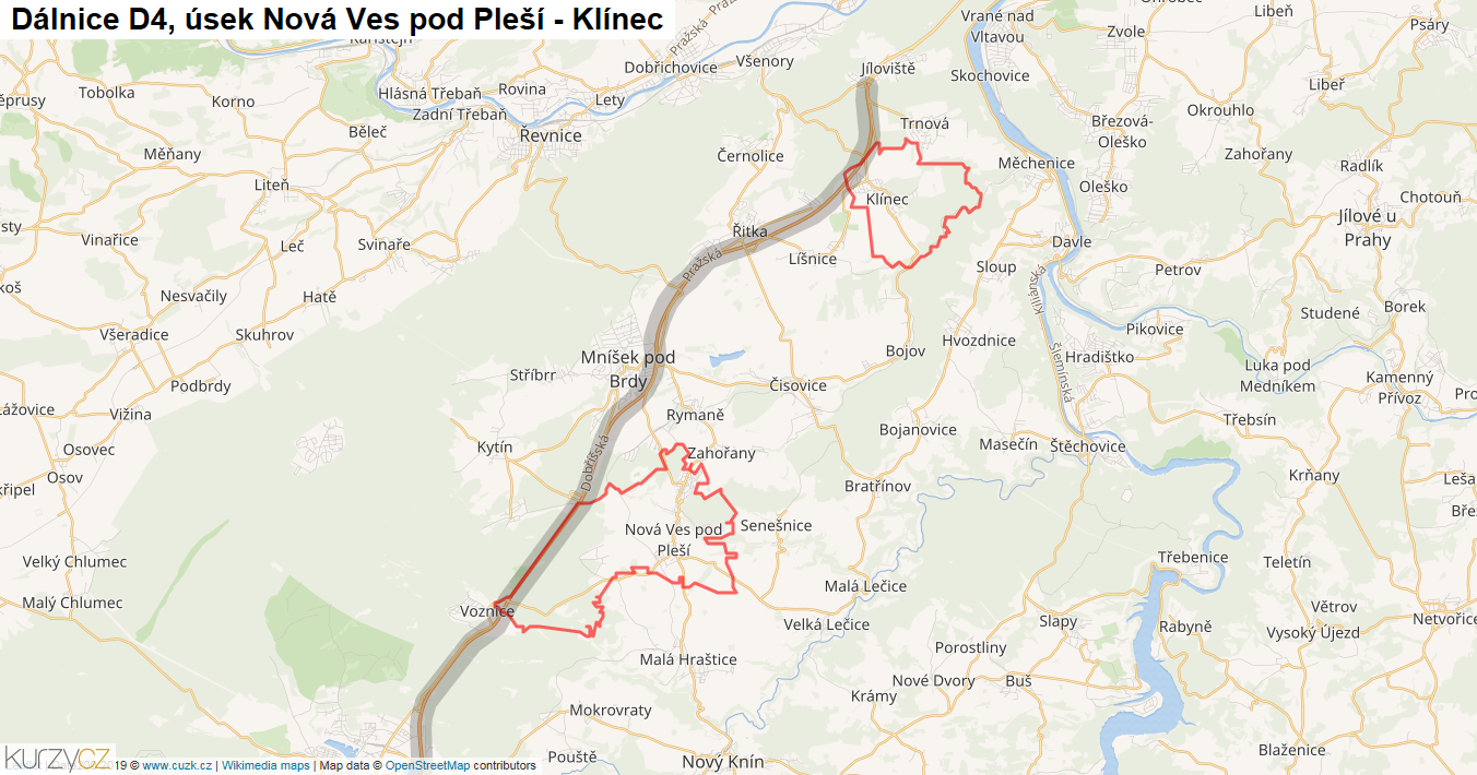 Úsek Nová Ves pod Pleší - Klínec, Dálnice D4 - Mapa