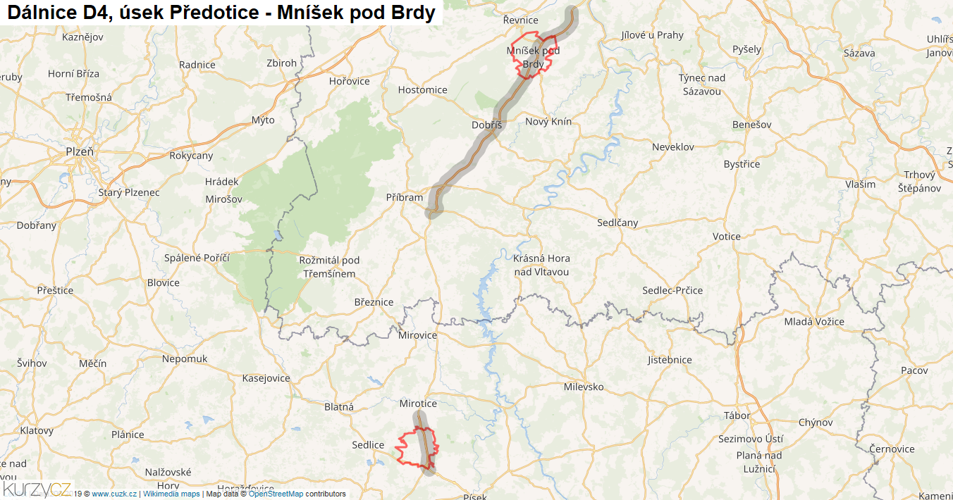 Úsek Předotice - Mníšek pod Brdy, Dálnice D4 - Mapa