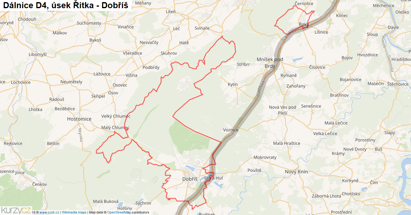 Úsek Řitka - Dobříš, Dálnice D4 - Mapa