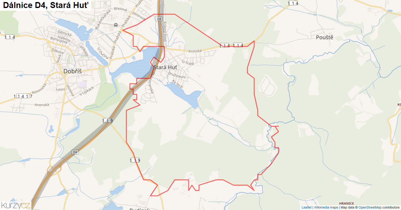 Stará Huť, Dálnice D4 - Mapa