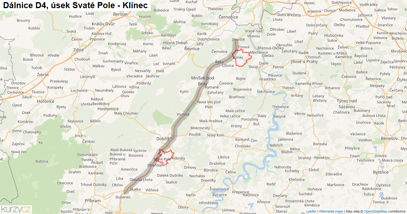 Úsek Svaté Pole - Klínec, Dálnice D4 - Mapa
