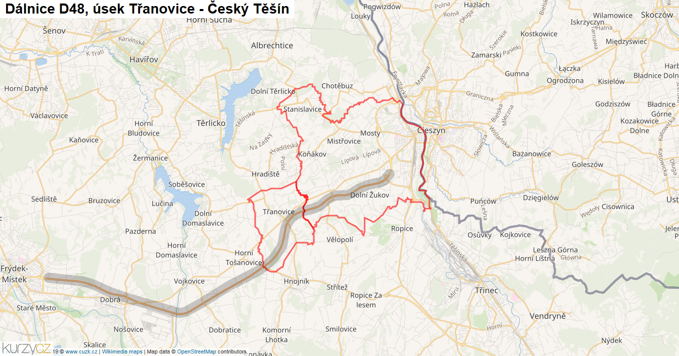 Úsek Třanovice - Český Těšín, Dálnice D48 - Mapa